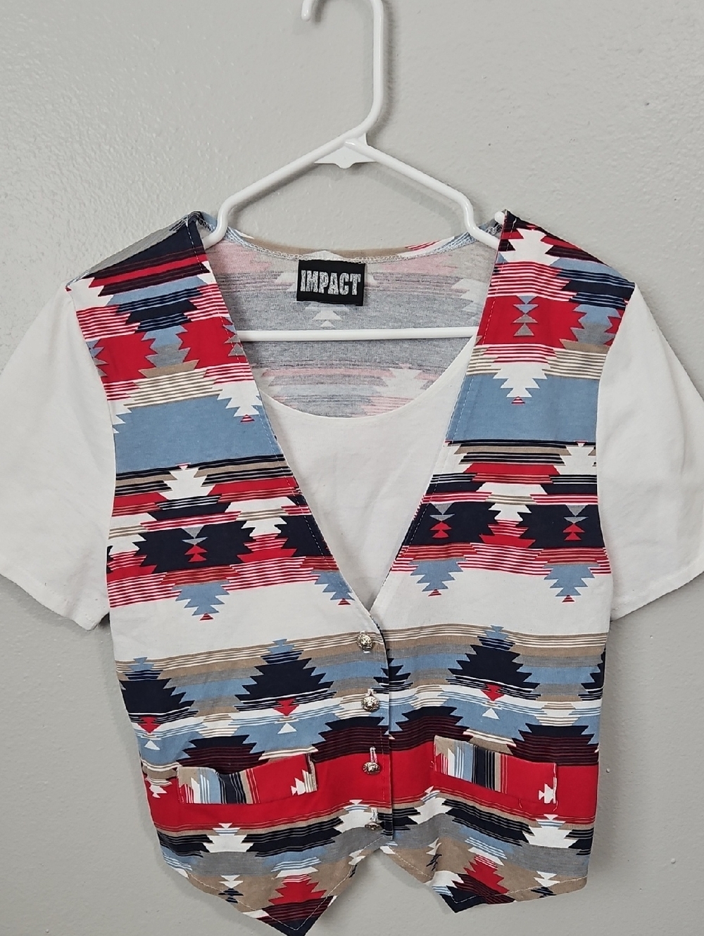 Multicolor Southwestern Button Front Vest - Red, Blue, White
